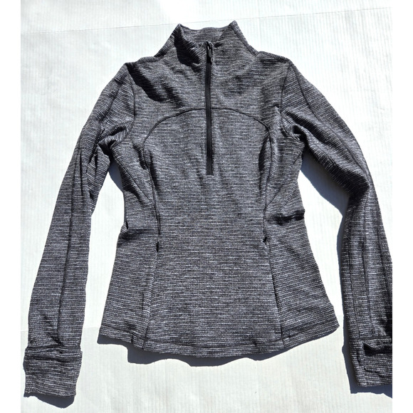 Lululemon Women Run Briskly 1/2 Zip Activewear Top Coco Pique Black White Size 6 - Picture 1 of 12